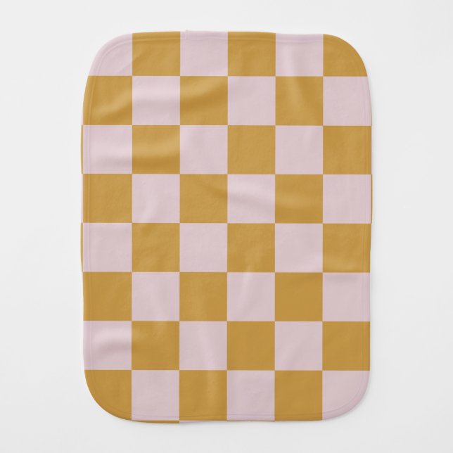 Pink and Yellow Checkered Pattern Baby Burp Cloth (Front)