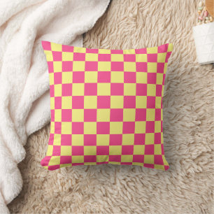 Pink and Yellow Checkered Print Throw Pillow