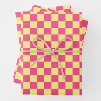 Pink and Yellow Checkered Print Wrapping Paper Sheets