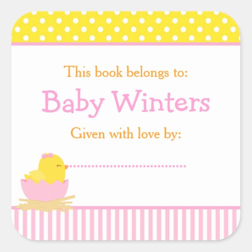Pink and Yellow Chick Baby Shower Bookplate