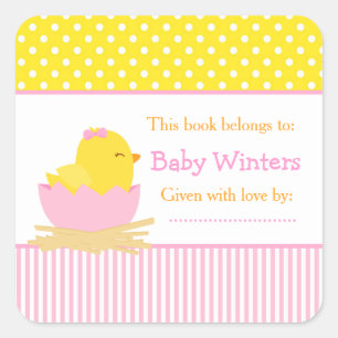 Pink and Yellow Chick Baby Shower Bookplate