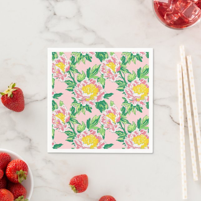 Pink and Yellow Chinoiserie Floral Napkins (Insitu)