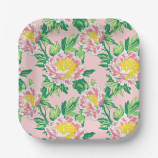 Pink and Yellow Chinoiserie Floral Paper Plates