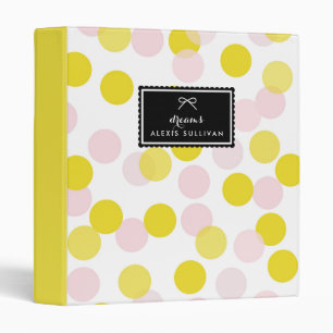 Pink and Yellow Confetti Dots Pattern Personalized 3 Ring Binder
