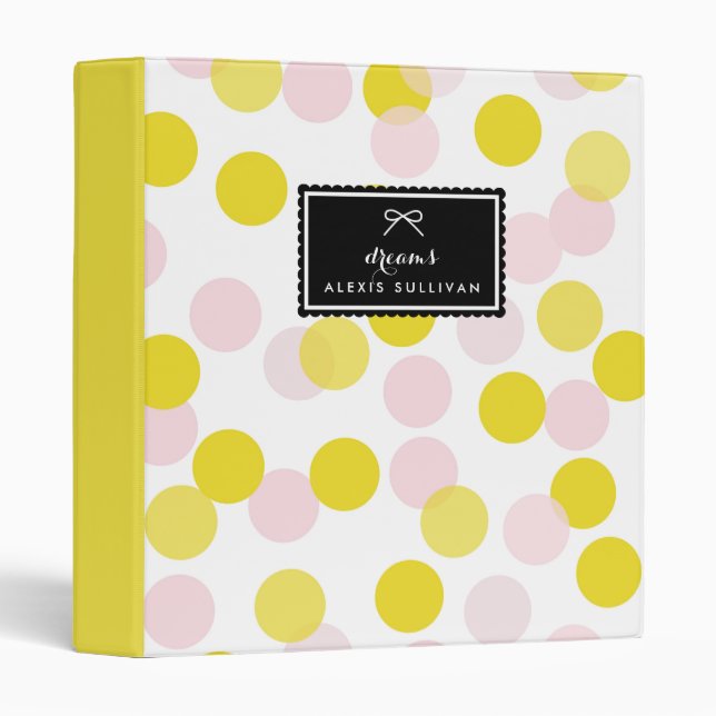 Pink and Yellow Confetti Dots Pattern Personalized 3 Ring Binder (Front/Spine)