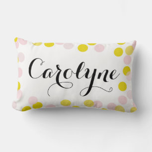 Pink and Yellow Confetti Dots Pattern Personalized Lumbar Pillow