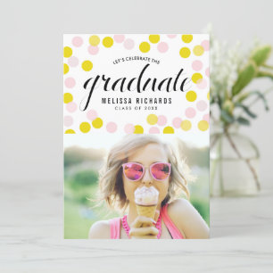 Pink and Yellow Confetti Dots Photo Graduation Announcement