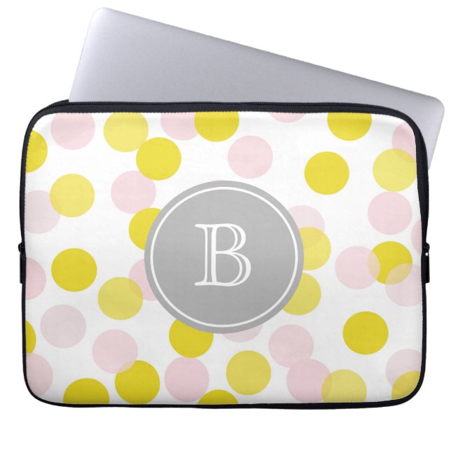 Pink and Yellow Confetti Pattern Custom Monogram Laptop Sleeve (Front)