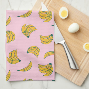 Pink and Yellow Cool Banana Pattern Kitchen Towel