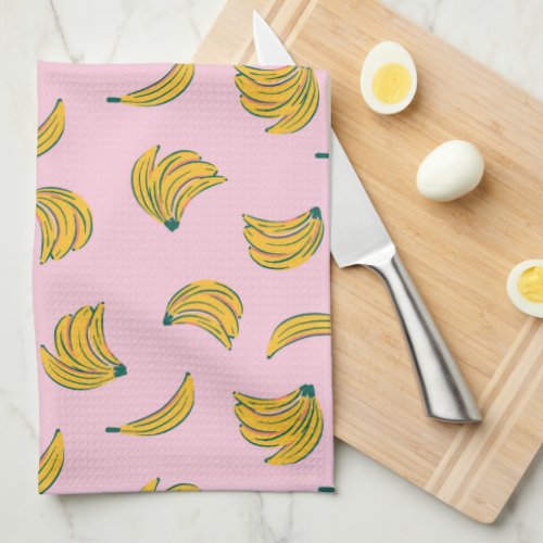 Pink and Yellow Cool Banana Pattern Kitchen Towel