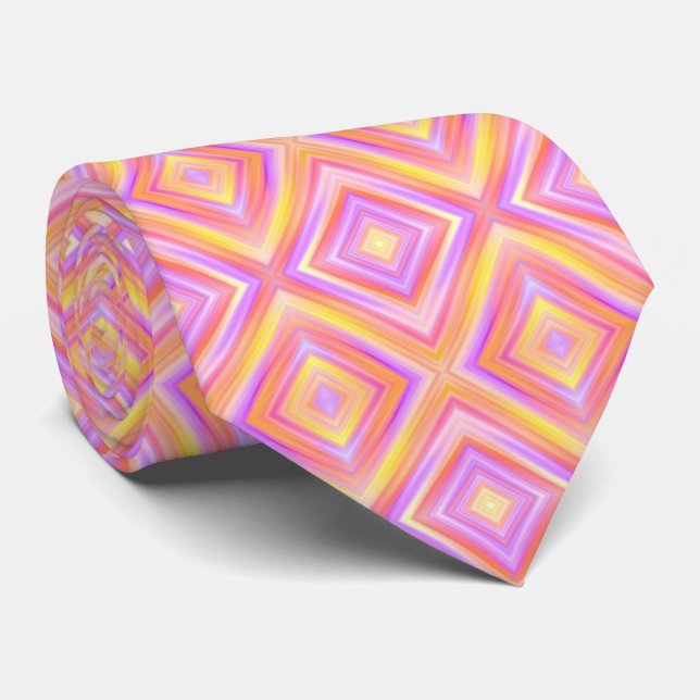 Pink and Yellow Cool Unique Pattern Neck Tie (Rolled)