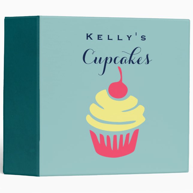 Pink and Yellow Cupcake with Cherry On Top Baking 3 Ring Binder (Front/Spine)