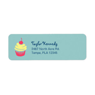Pink and Yellow Cupcake with Cherry On Top Label