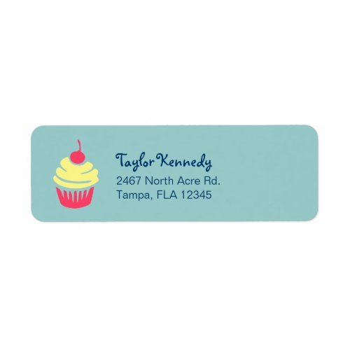 Pink and Yellow Cupcake with Cherry On Top Label