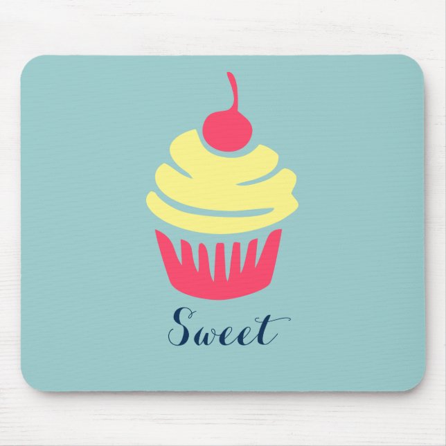 Pink and Yellow Cupcake with Cherry On Top Mouse Pad (Front)