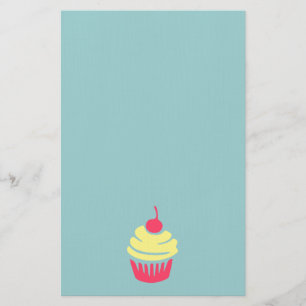 Pink and Yellow Cupcake with Cherry On Top Stationery