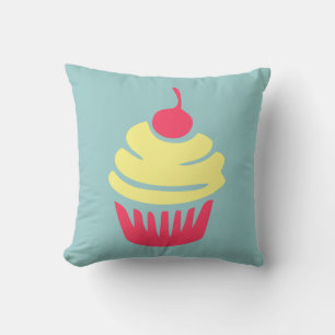Pink and Yellow Cupcake with Cherry On Top Throw Pillow