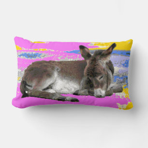 Pink and yellow cute donkey foal psychedelic lumbar pillow