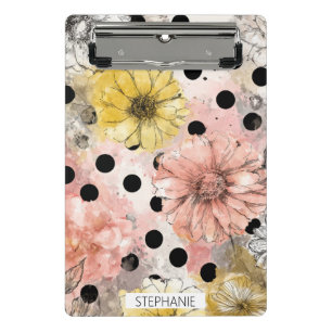 Pink and Yellow Daisy Floral with Black Dots Mini Clipboard
