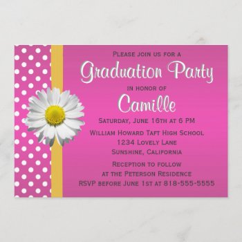 Pink And Yellow Daisy Graduation Party Invitation by party_depot at Zazzle