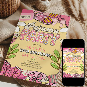 Pink and Yellow Daisy Pajama Party Birthday Invitation