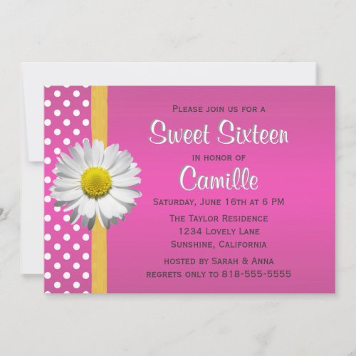 Pink and Yellow Daisy Sweet Sixteen Invitation