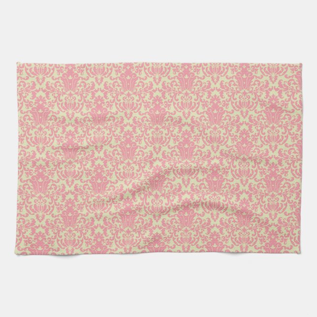 Pink and Yellow Damask Pattern Towel (Horizontal)