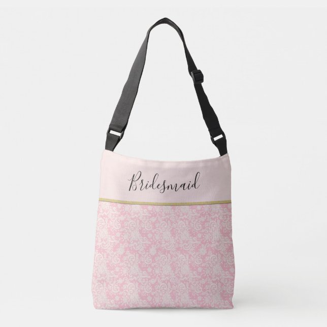 Pink and Yellow Damask Personalized  Crossbody Bag (Front)