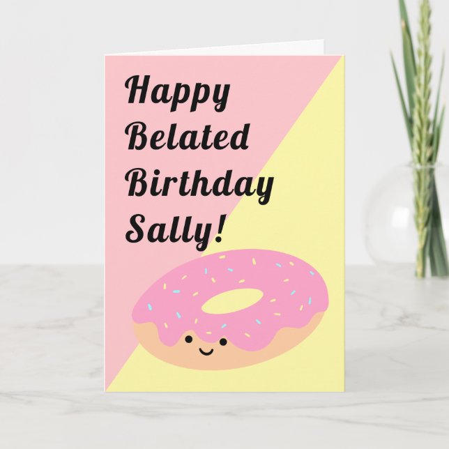 Pink and Yellow Doughnut | Happy Birthday Folded Card (Front)