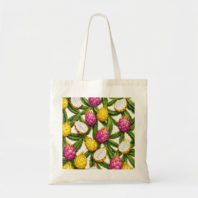 Pink and Yellow Dragon Fruit Tropical Pattern Tote Bag (Front)