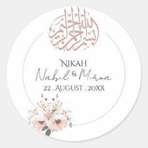 pink and yellow Elegant bouquet Floral wedding Classic Round Sticker