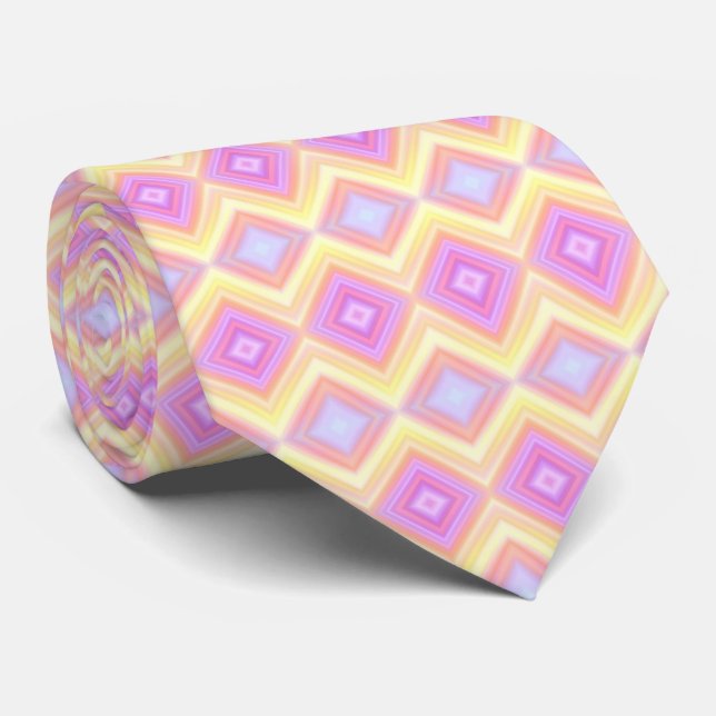 Pink and Yellow Elegant Diamond Pattern  Neck Tie (Rolled)