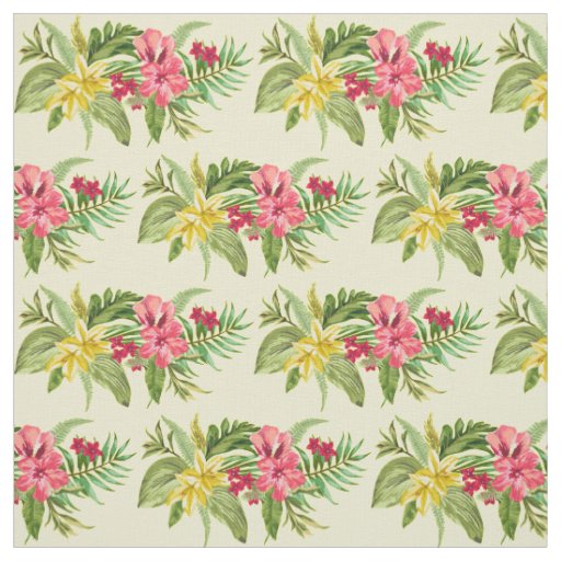 Pink And Yellow Exotic Flowers Fabric