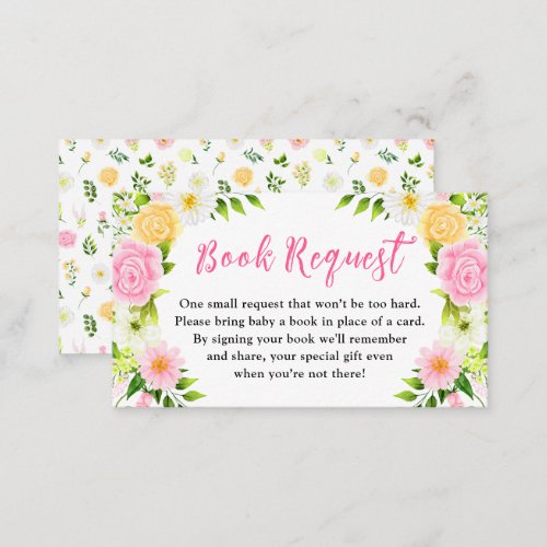 Pink and Yellow Floral Baby Shower Book Request Enclosure Card