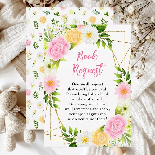 Pink and Yellow Floral Baby Shower Book Request Enclosure Card