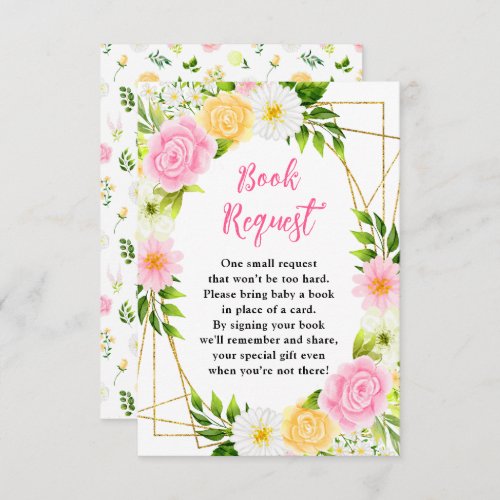 Pink and Yellow Floral Baby Shower Book Request Enclosure Card