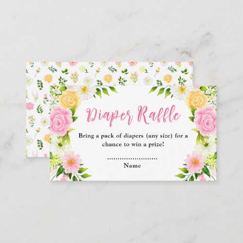 Pink and Yellow Floral Baby Shower Diaper Raffle Enclosure Card