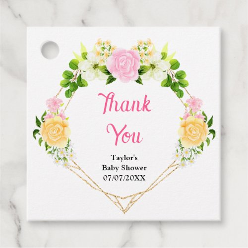 Pink and Yellow Floral Baby Shower Thank You Favor Tags