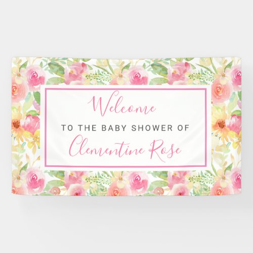 Pink and Yellow Floral Baby Shower Welcome Banner