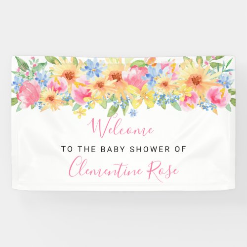 Pink and Yellow Floral Baby Shower Welcome Banner