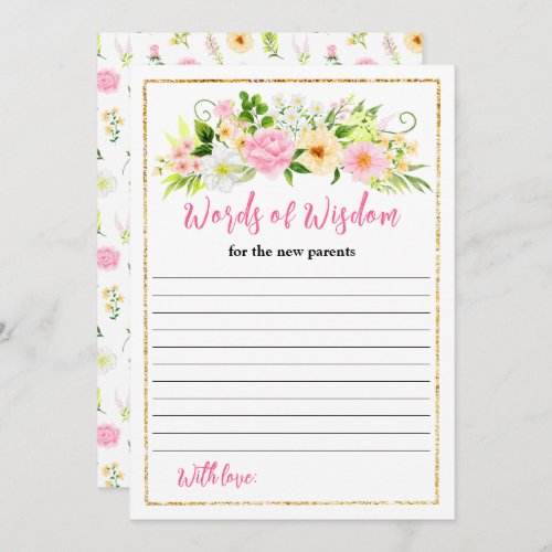 Pink and Yellow Floral Baby Shower Words Of Wisdom Invitation