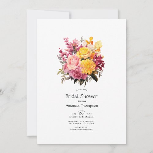 Pink and Yellow Floral Bridal Shower Invitation