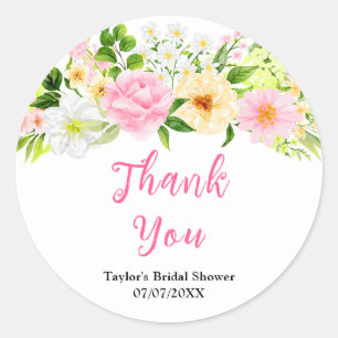 Pink and Yellow Floral Bridal Shower Thank You Classic Round Sticker