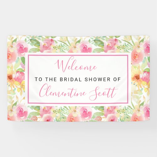 Pink and Yellow Floral Bridal Shower Welcome Banner