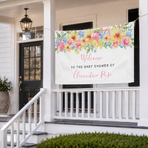 Pink and Yellow Floral Bridal Shower Welcome Banner