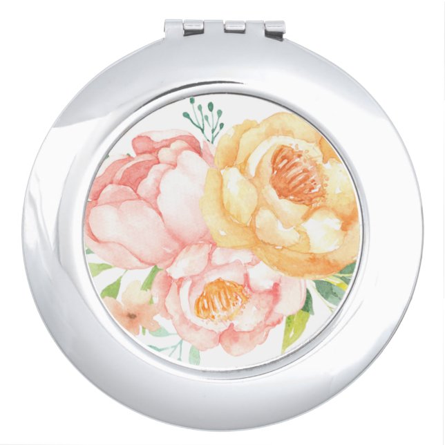 Pink and Yellow Floral compact mirror (Front)