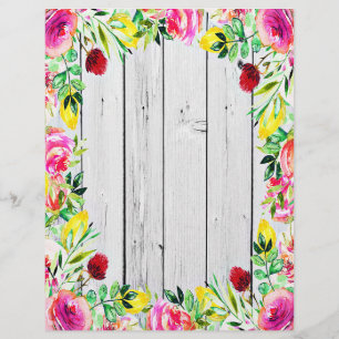 Pink and yellow floral frame on wood