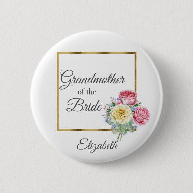 Pink and Yellow Floral Grandmother of the Bride Button (Front)