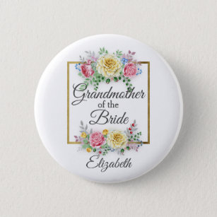 Pink and Yellow Floral Grandmother of the Bride Pinback Button