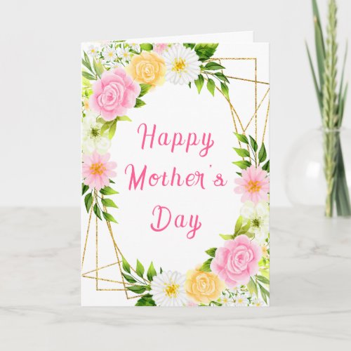Pink and Yellow Floral Happy Mothers Day Card